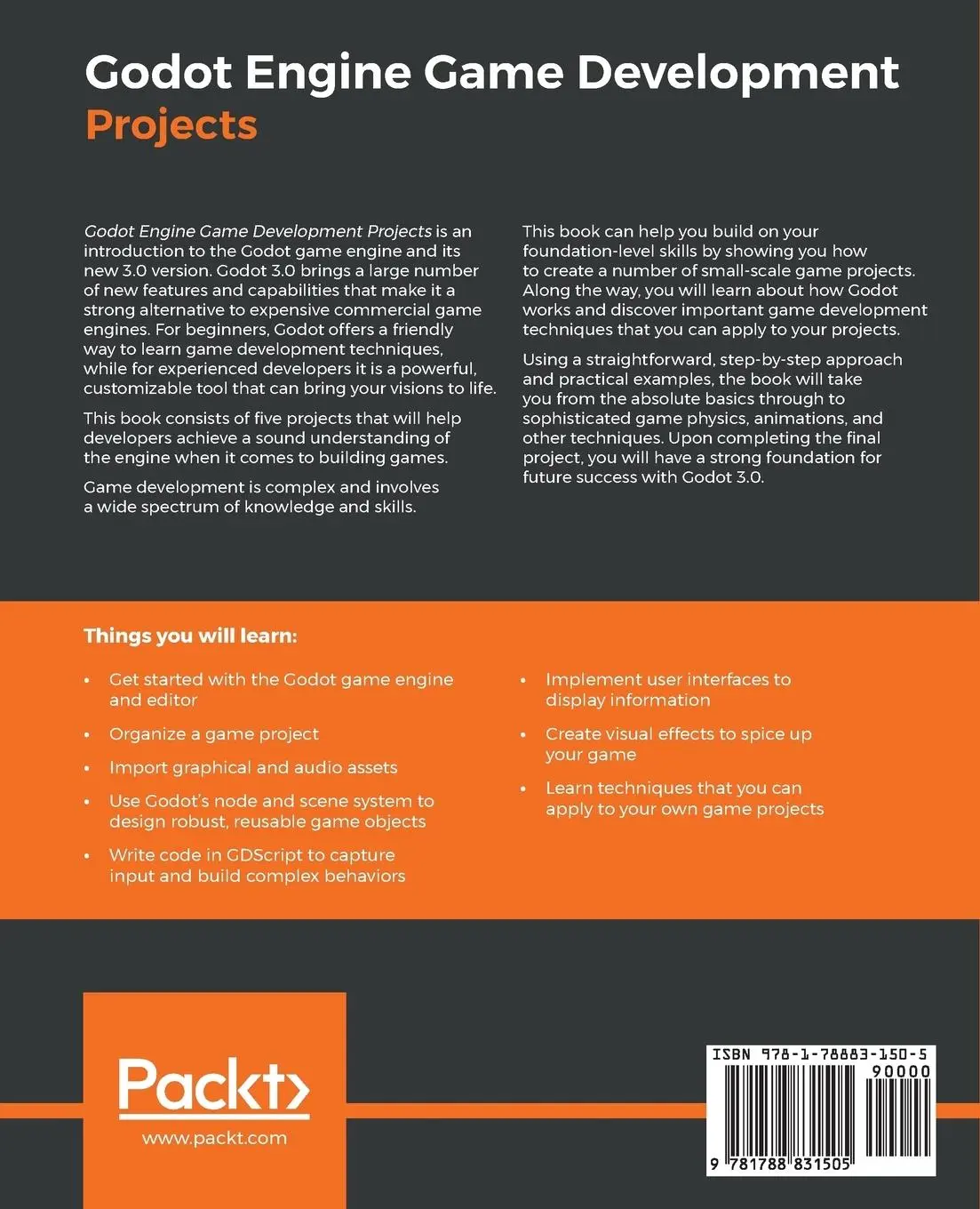 Rückseite: 9781788831505 | Godot Engine Game Development Projects | Chris Bradfield | Taschenbuch