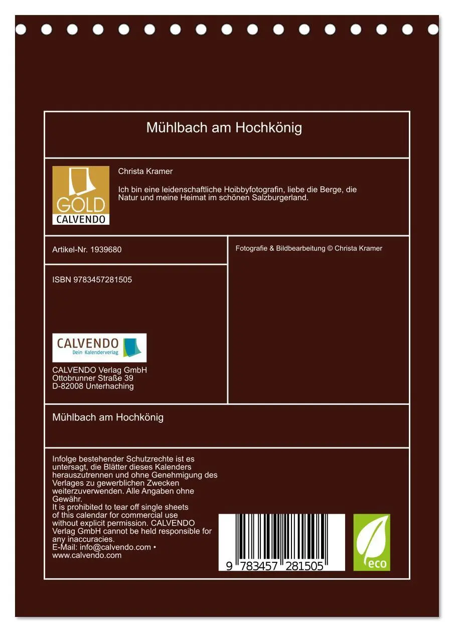 Bild: 9783457281505 | Mühlbach am Hochkönig (Tischkalender 2026 DIN A5 hoch), CALVENDO...