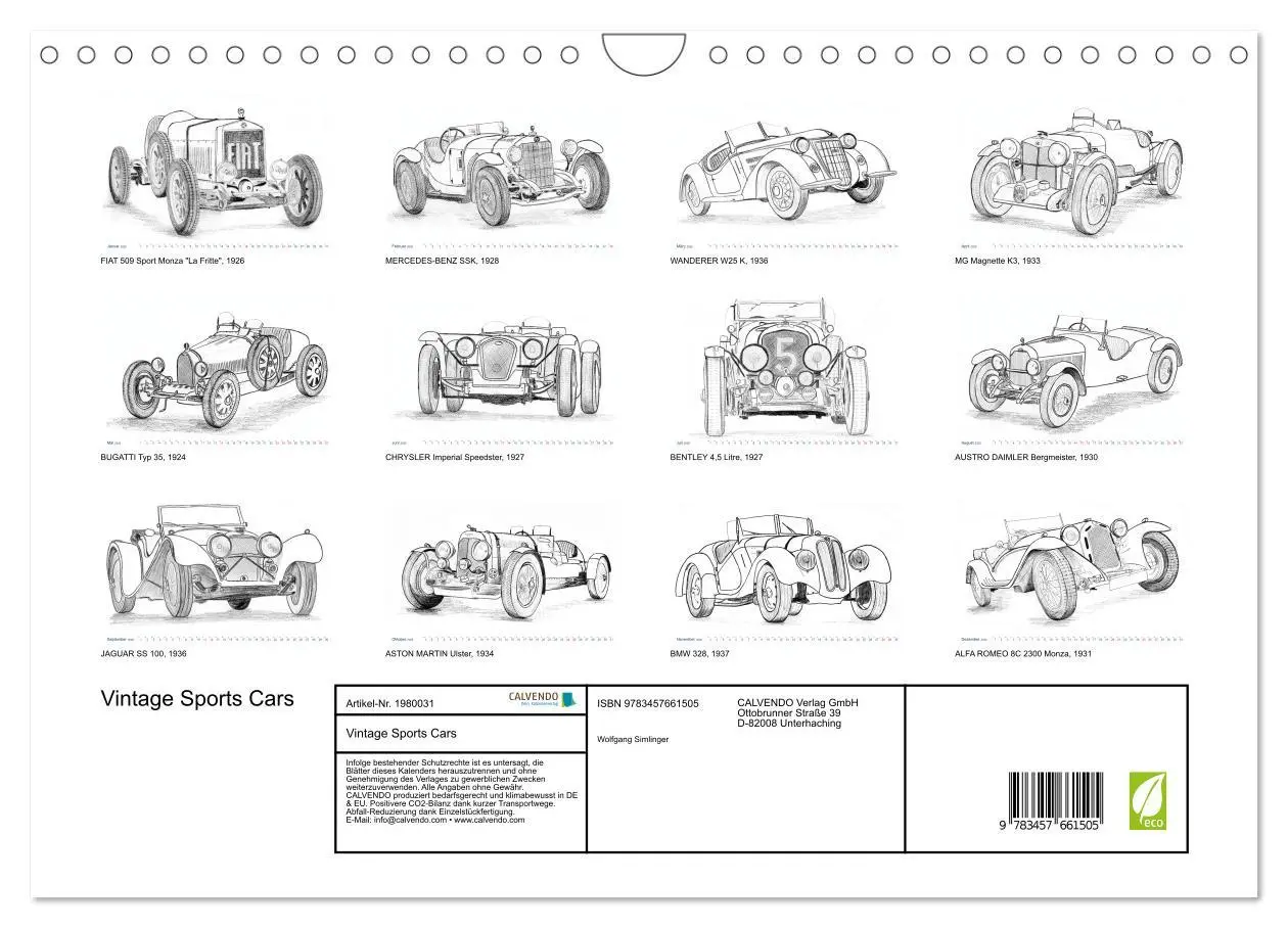 Bild: 9783457661505 | Vintage Sports Cars (Wandkalender 2026 DIN A4 quer), CALVENDO...
