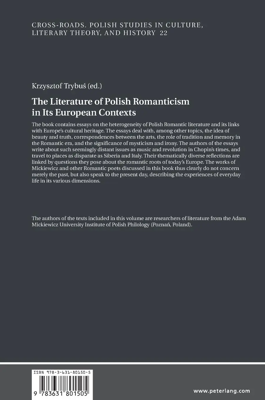 Rückseite: 9783631801505 | The Literature of Polish Romanticism in Its European Contexts | Trybu¿