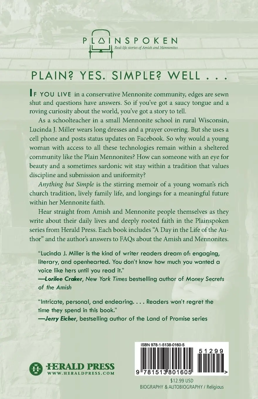 Rückseite: 9781513801605 | Anything But Simple | My Life as a Mennonite | Lucinda Miller | Buch