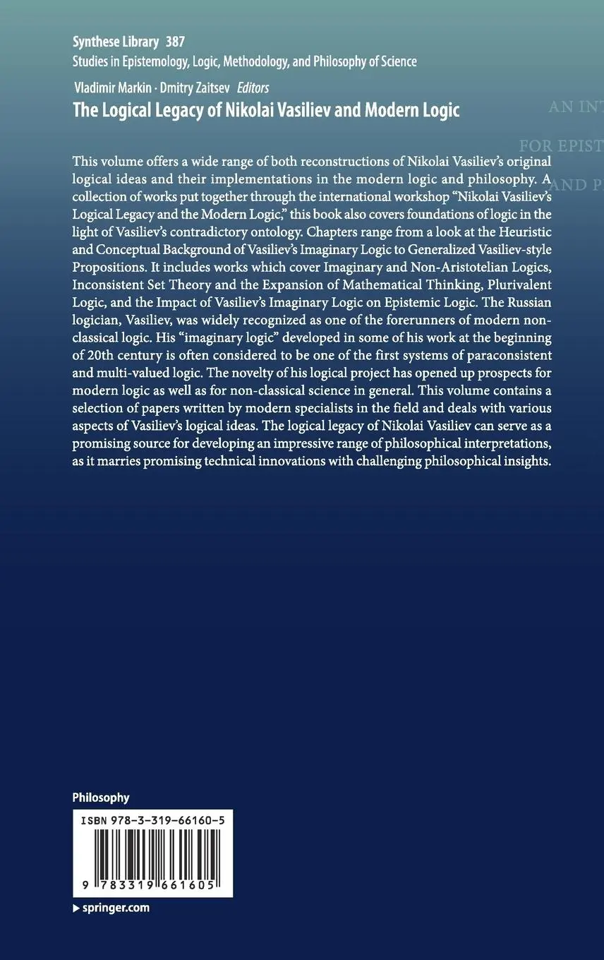 Rückseite: 9783319661605 | The Logical Legacy of Nikolai Vasiliev and Modern Logic | Buch | viii