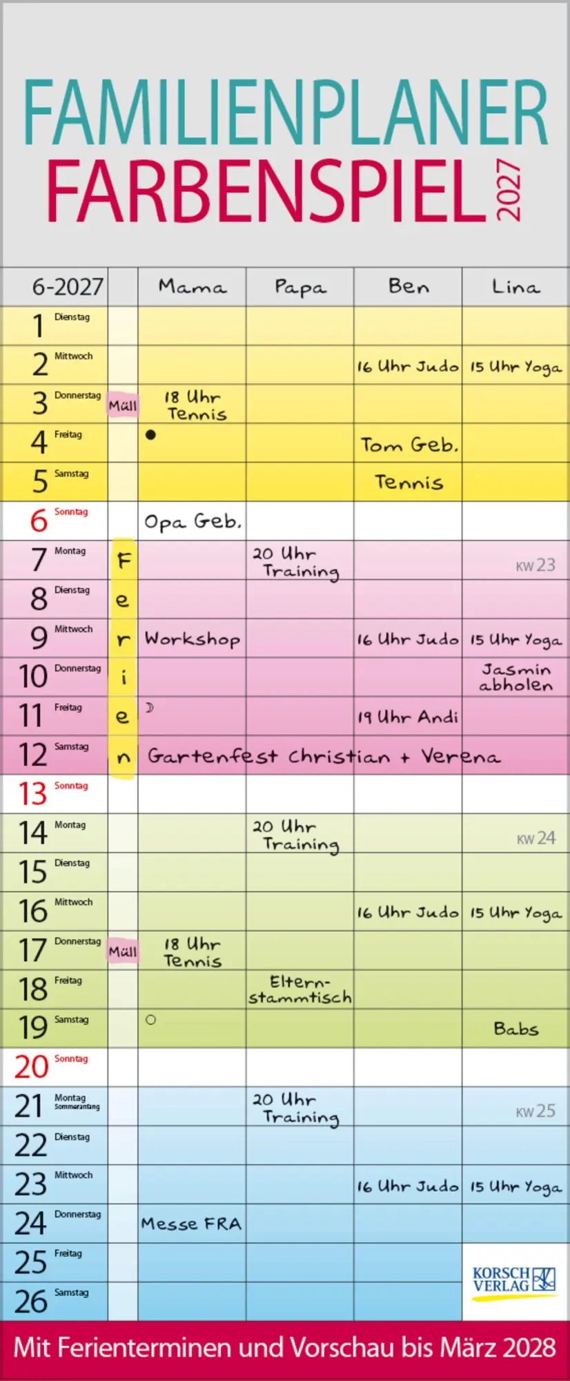 Cover: 9783819301605 | Familienplaner Farbenspiel 2027 | Verlag Korsch | Kalender | 14 S.