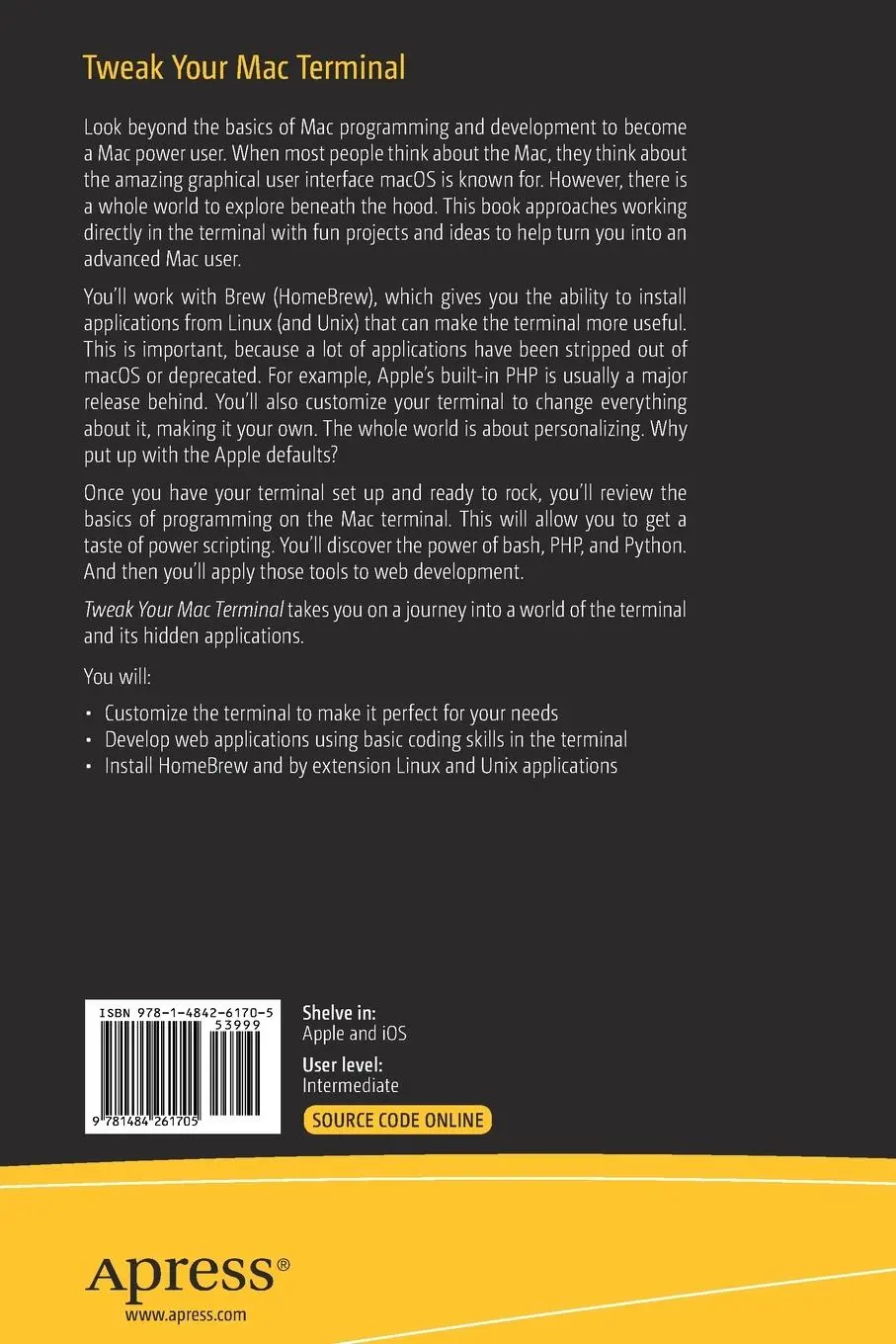 Rückseite: 9781484261705 | Tweak Your Mac Terminal | Command Line macOS | Daniel Platt | Buch