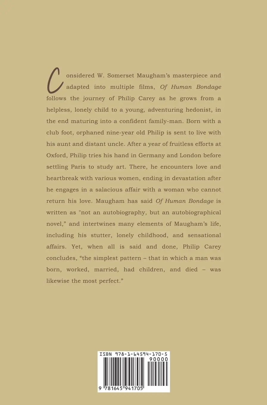 Rückseite: 9781645941705 | Of Human Bondage | The Original 1915 Edition | W. Somerset Maugham