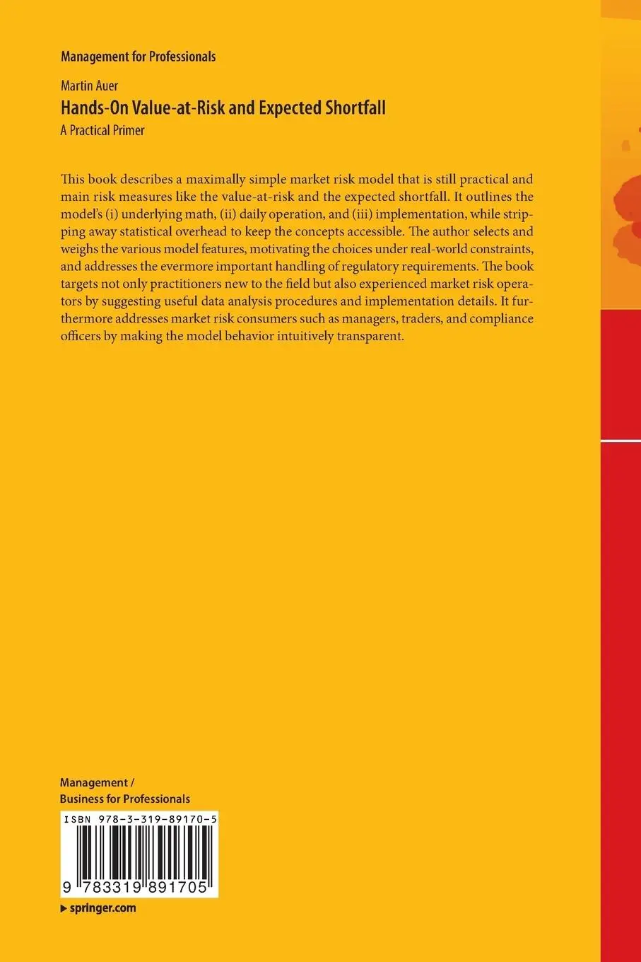 Rückseite: 9783319891705 | Hands-On Value-at-Risk and Expected Shortfall | A Practical Primer