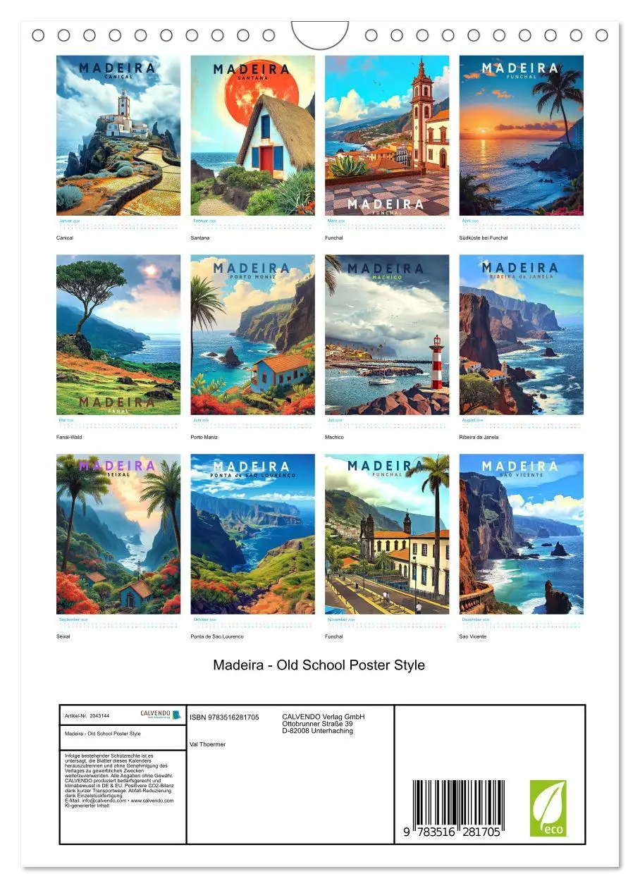 Bild: 9783516281705 | Madeira - Old School Poster Style (Wandkalender 2026 DIN A4 hoch),...