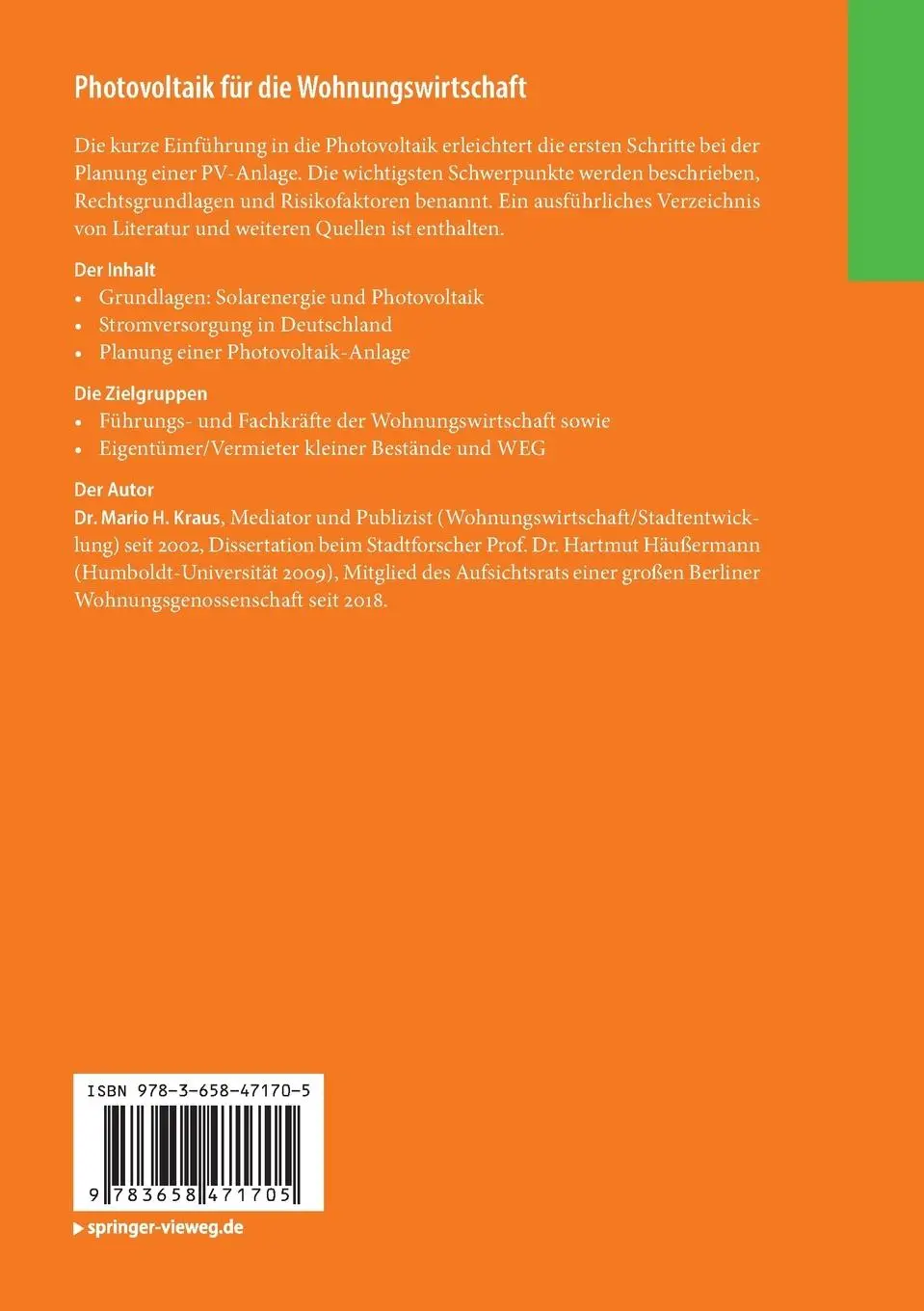 Rückseite: 9783658471705 | Photovoltaik für die Wohnungswirtschaft | Mario H. Kraus | Taschenbuch