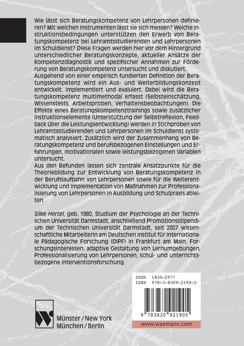 Rückseite: 9783830921905 | Beratungskompetenz von Lehrern | Silke Hertel | Taschenbuch | 296 S.