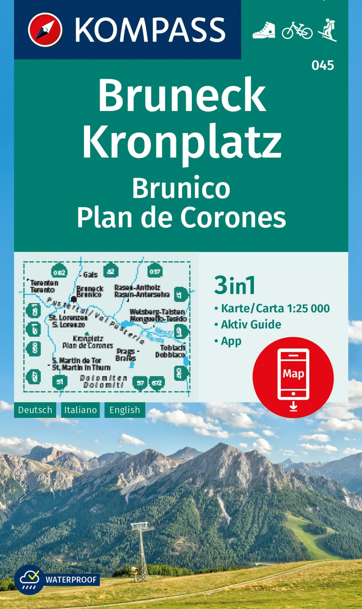 Cover: 9783991541905 | KOMPASS Wanderkarte 045 Bruneck, Kronplatz / Brunico, Plan de...