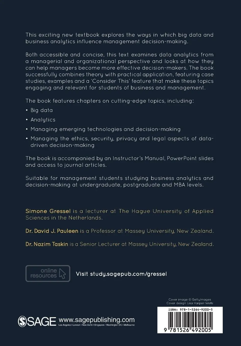 Rückseite: 9781526492005 | Management Decision-Making, Big Data and Analytics | Gressel (u. a.)