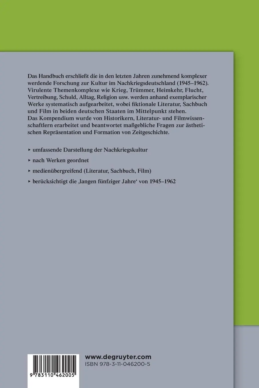 Rückseite: 9783110462005 | Handbuch Nachkriegskultur | Erhard Schütz (u. a.) | Taschenbuch | XV