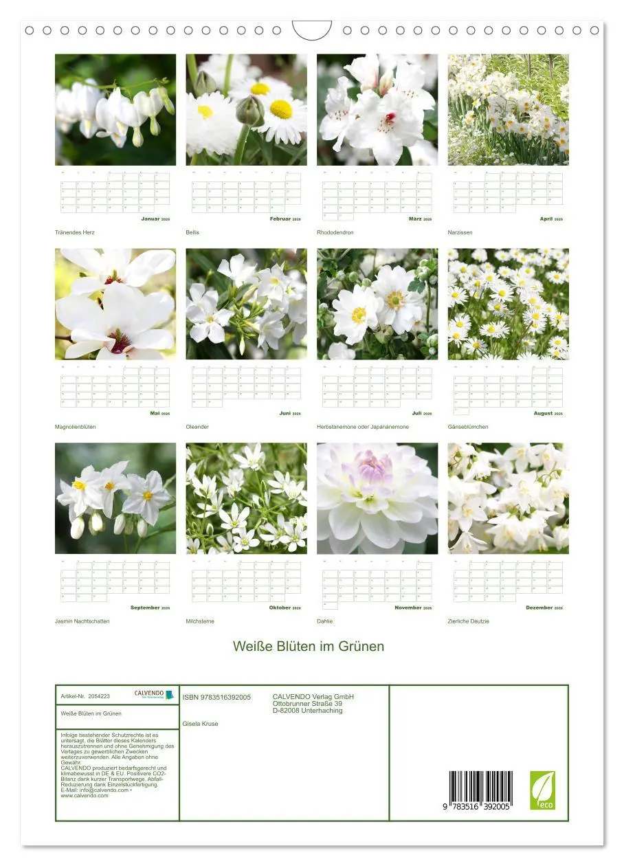 Bild: 9783516392005 | Weiße Blüten im Grünen (Wandkalender 2026 DIN A3 hoch), CALVENDO...