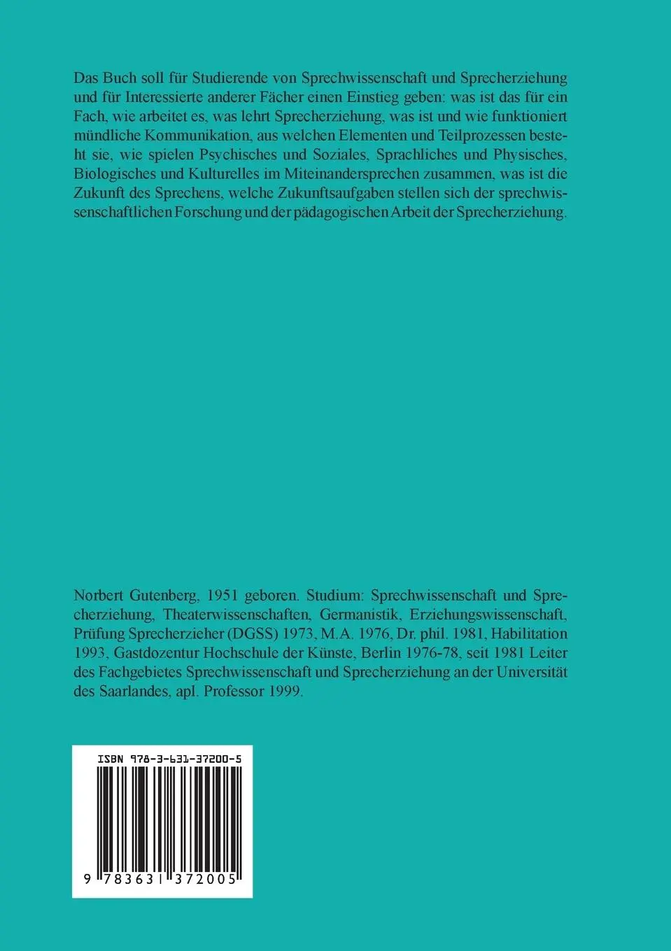 Rückseite: 9783631372005 | Einführung in Sprechwissenschaft und Sprecherziehung | Gutenberg