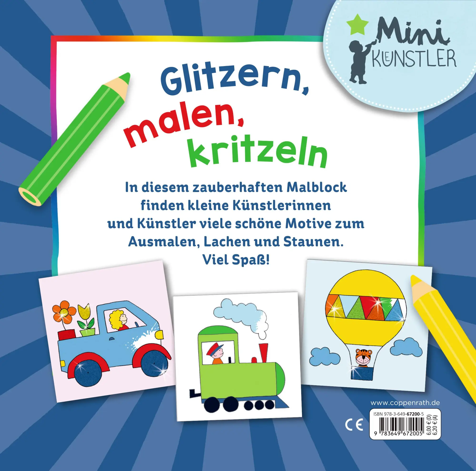 Rückseite: 9783649672005 | Mein erster Glitzer-Malspaß: Fahrzeuge | Mit 16 bunten Glitzerseiten