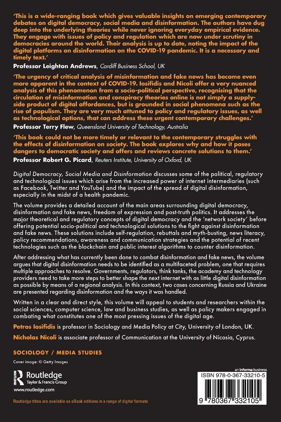 Rückseite: 9780367332105 | Digital Democracy, Social Media and Disinformation | Iosifidis (u. a.)