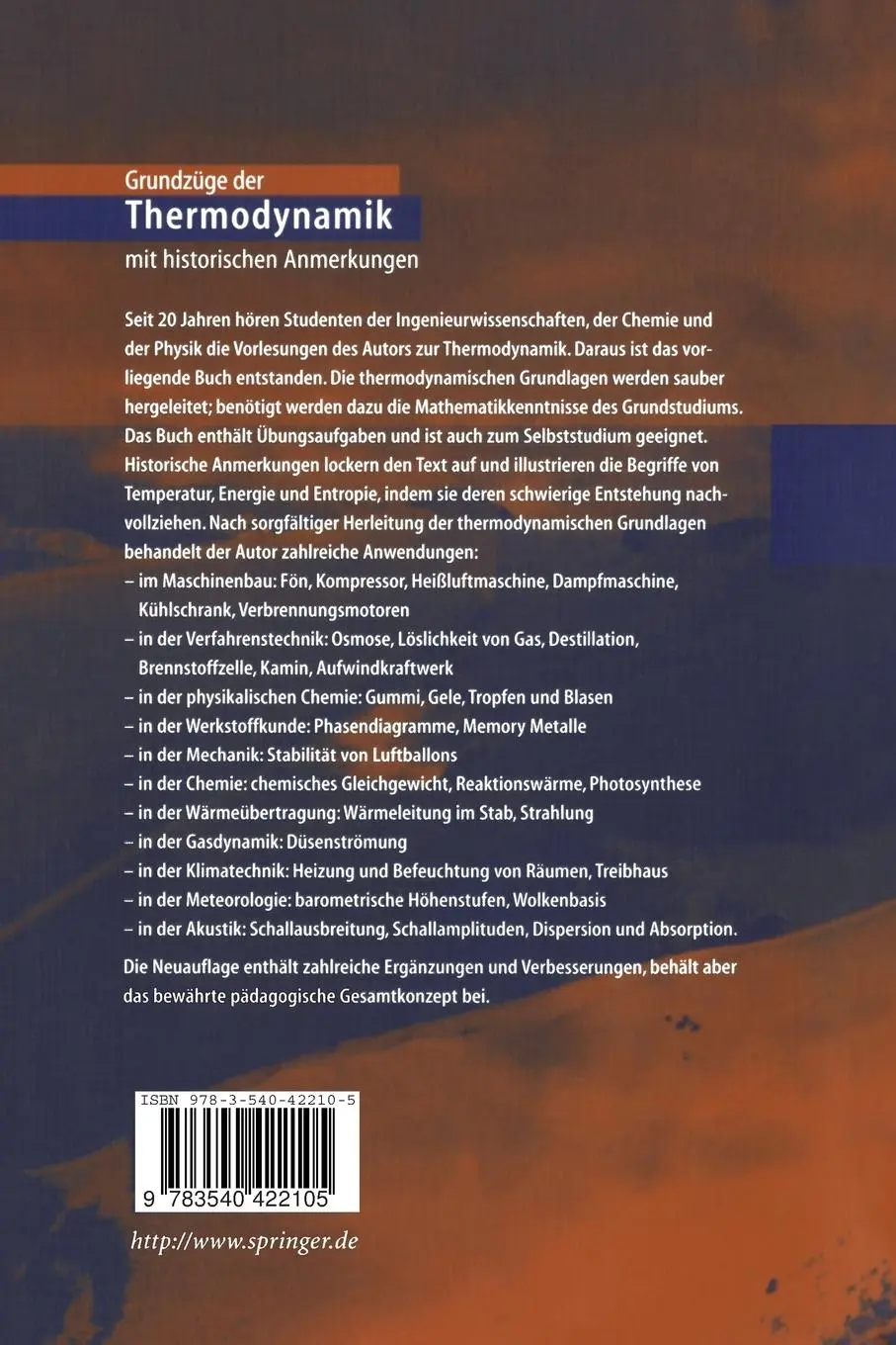 Rückseite: 9783540422105 | Grundzüge der Thermodynamik | mit historischen Anmerkungen | Müller