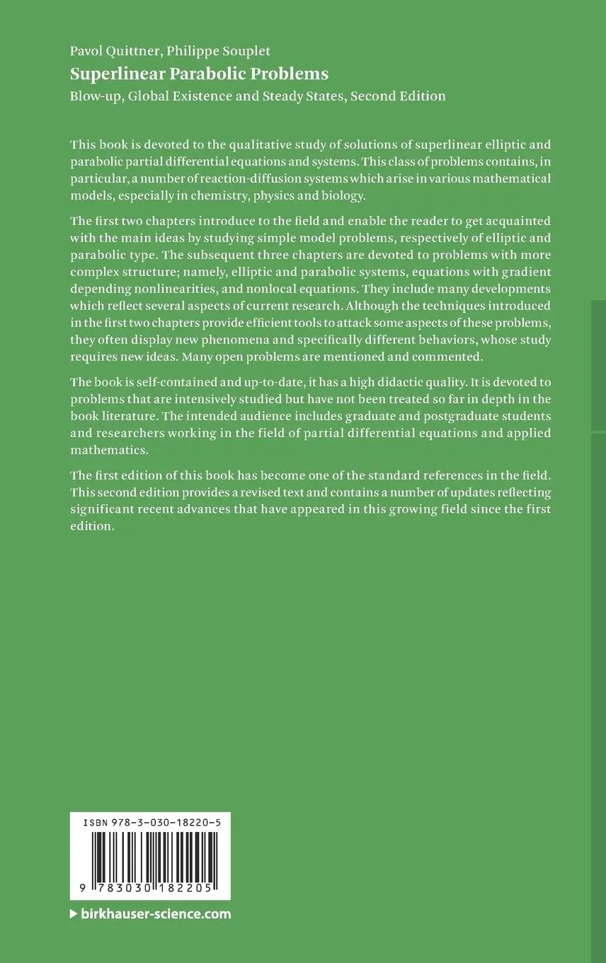 Rückseite: 9783030182205 | Superlinear Parabolic Problems | Philippe Souplet (u. a.) | Buch