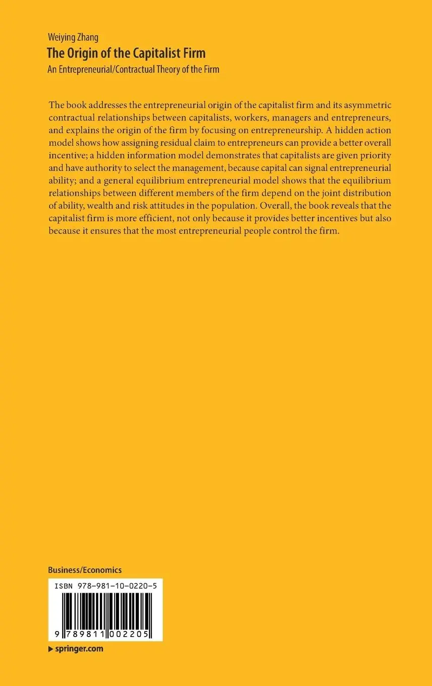 Rückseite: 9789811002205 | The Origin of the Capitalist Firm | Weiying Zhang | Buch | xvi | 2017
