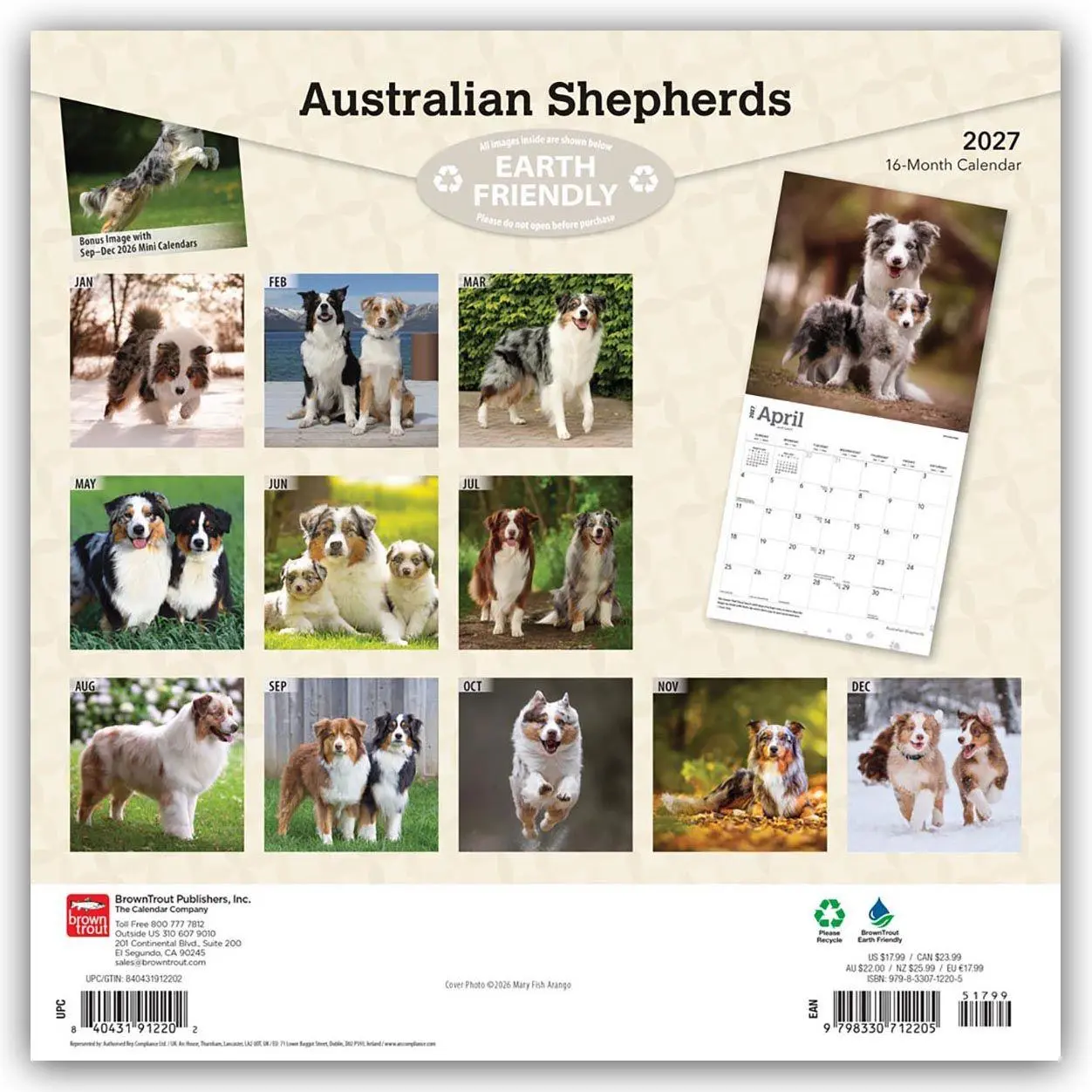 Rückseite: 9798330712205 | Australian Shepherds 2027 - 16-Monatskalender | Browntrout Publishers