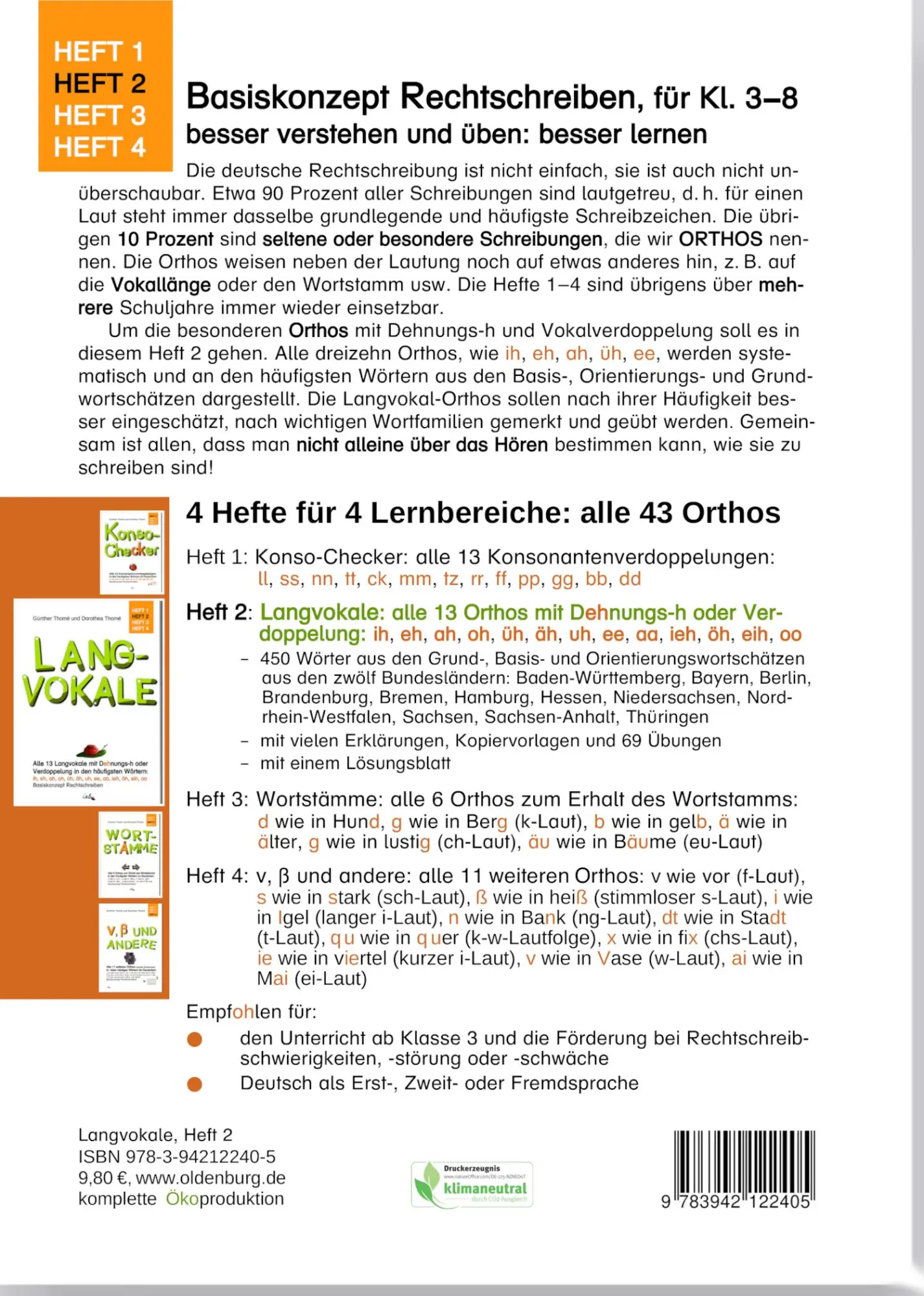 Rückseite: 9783942122405 | Langvokale | Günther Thomé (u. a.) | Broschüre | 44 S. | Deutsch