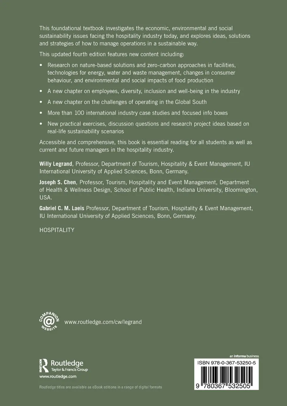 Rückseite: 9780367532505 | Sustainability in the Hospitality Industry | Laeis (u. a.) | Buch