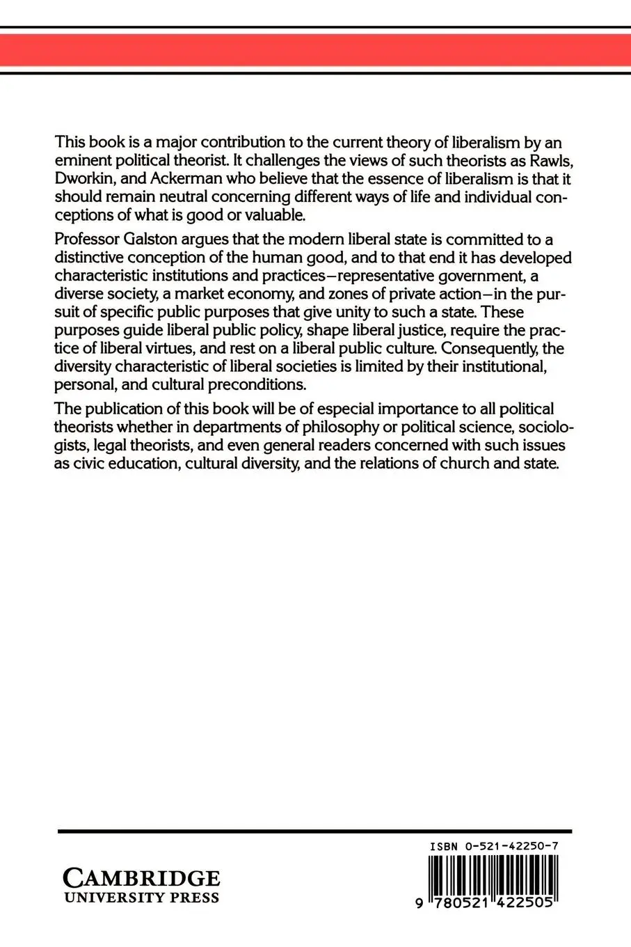 Rückseite: 9780521422505 | Liberal Purposes | Goods, Virtues, and Diversity in the Liberal State