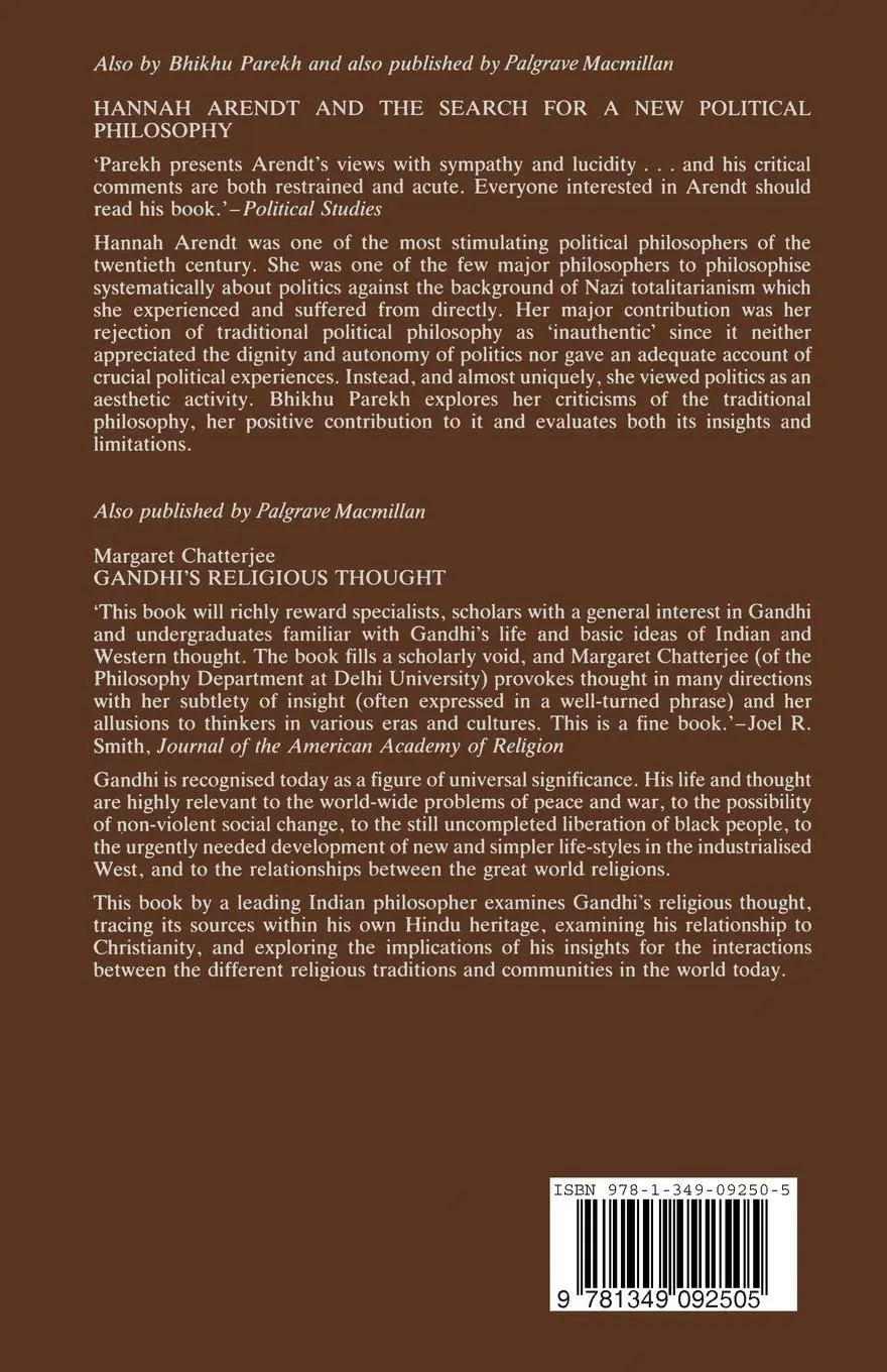 Rückseite: 9781349092505 | Gandhi's Political Philosophy | A Critical Examination | B. C. Parekh
