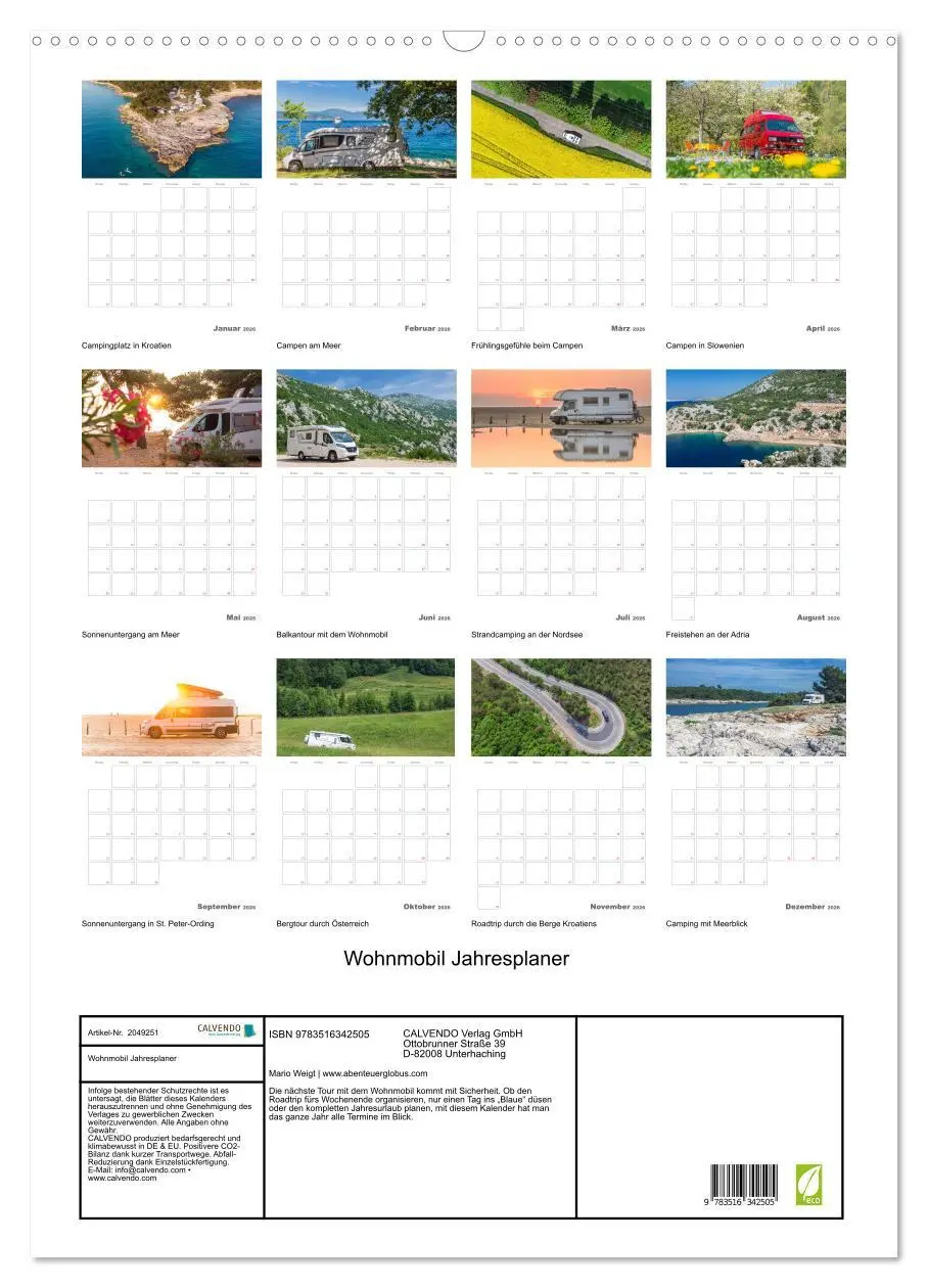 Bild: 9783516342505 | Wohnmobil Jahresplaner (Wandkalender 2026 DIN A2 hoch), CALVENDO...
