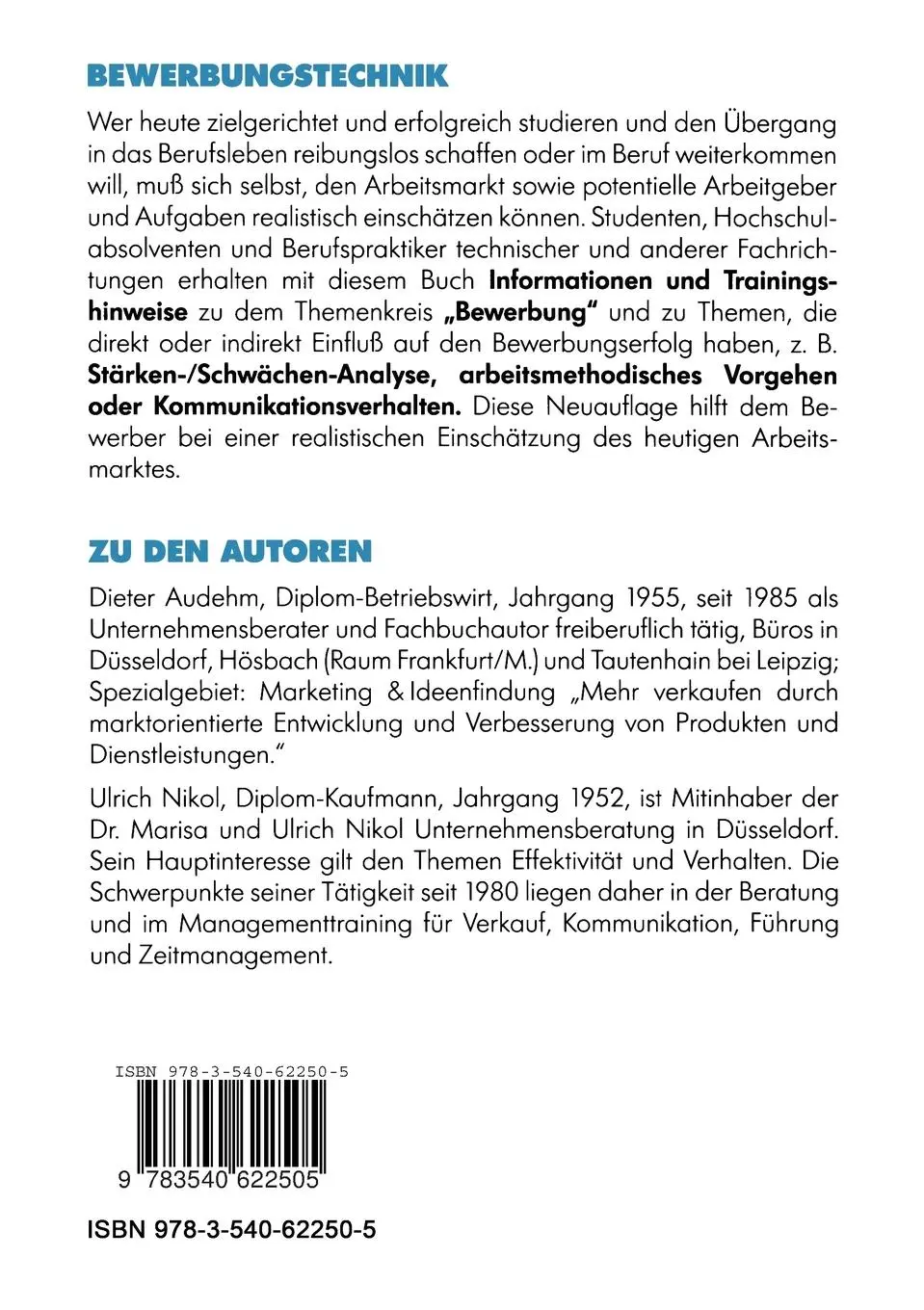 Rückseite: 9783540622505 | Bewerbungstechnik | Ulrich Nikol (u. a.) | Taschenbuch | xiv | Deutsch