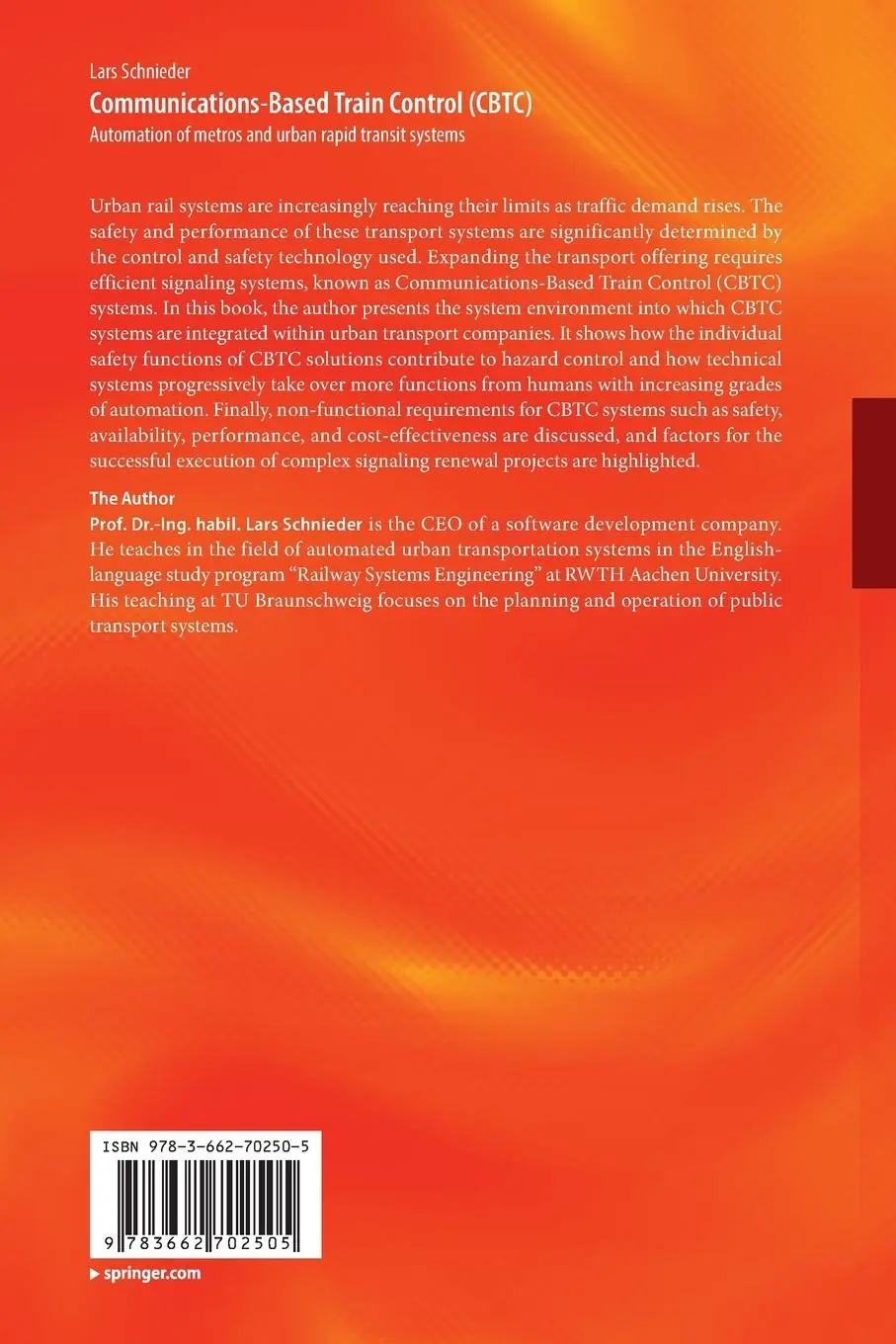 Rückseite: 9783662702505 | Communications-Based Train Control (CBTC) | Lars Schnieder | Buch