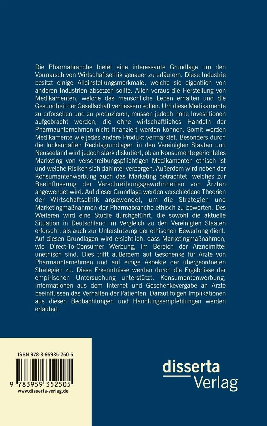 Rückseite: 9783959352505 | Marketing und Ethik in der Pharmabranche: Eine ethische und...