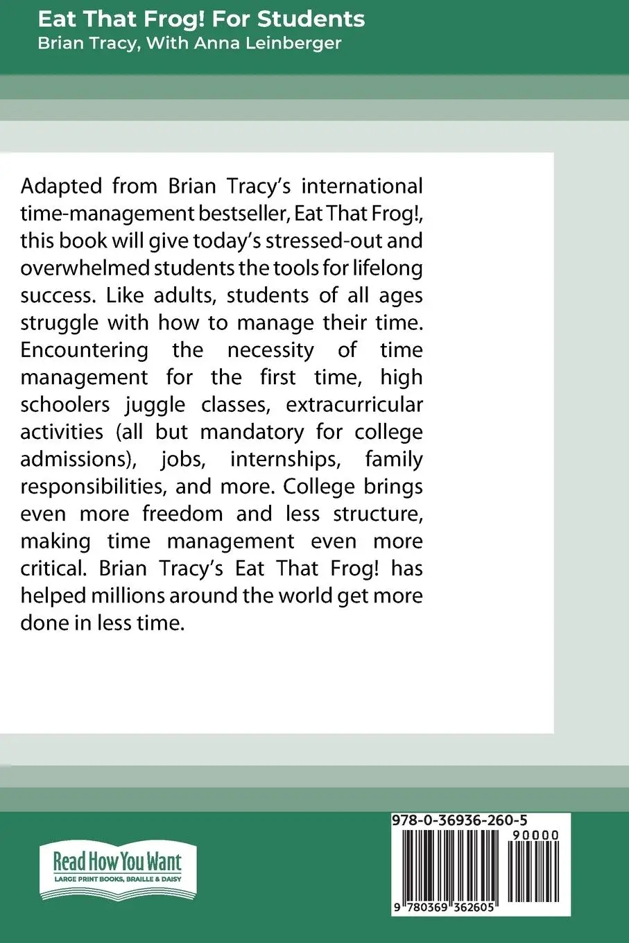 Rückseite: 9780369362605 | Eat That Frog! for Students | Brian Tracy | Taschenbuch | Englisch