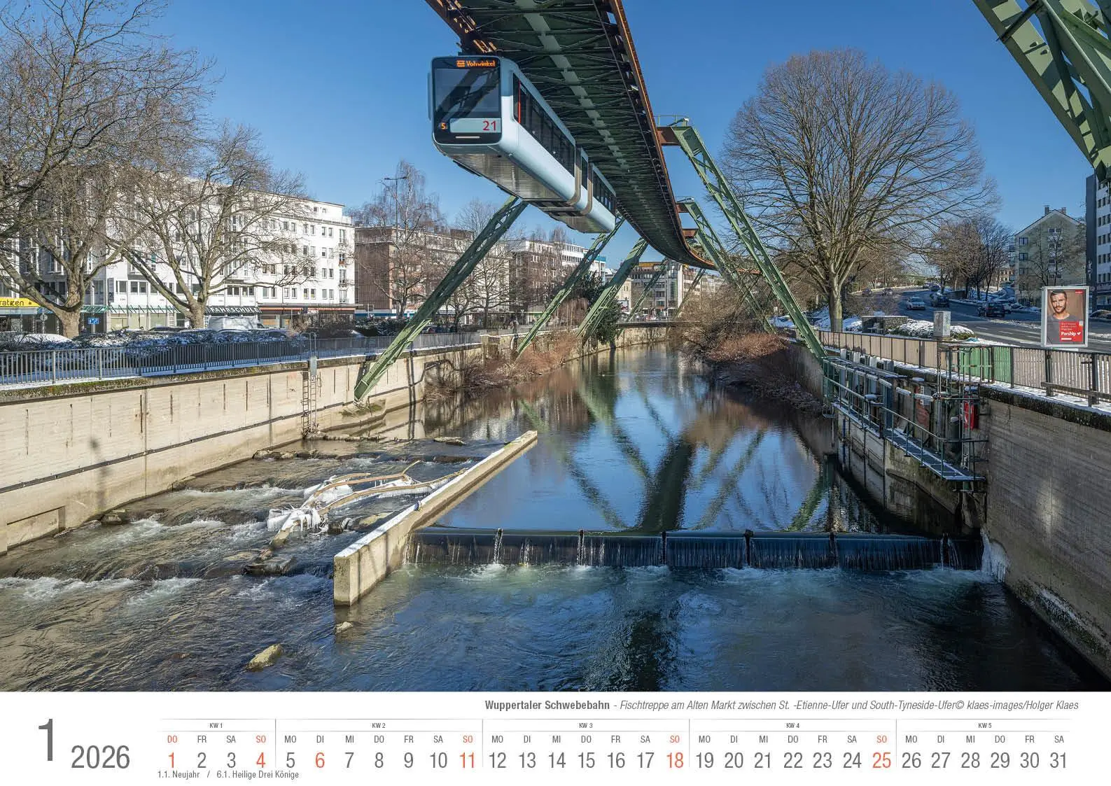 Bild: 9783965352605 | Wuppertaler Schwebebahn 2026 Bildkalender A3 Spiralbindung | Klaes