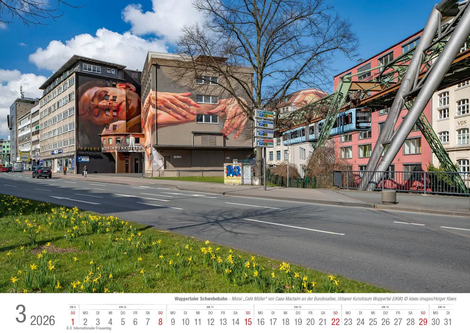 Bild: 9783965352605 | Wuppertaler Schwebebahn 2026 Bildkalender A3 Spiralbindung | Klaes