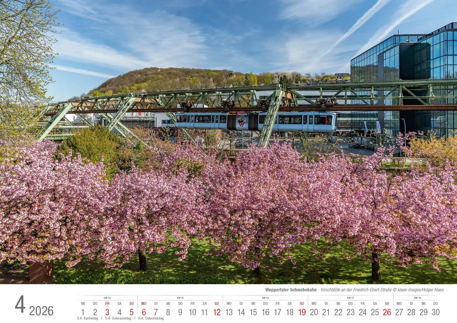 Bild: 9783965352605 | Wuppertaler Schwebebahn 2026 Bildkalender A3 Spiralbindung | Klaes
