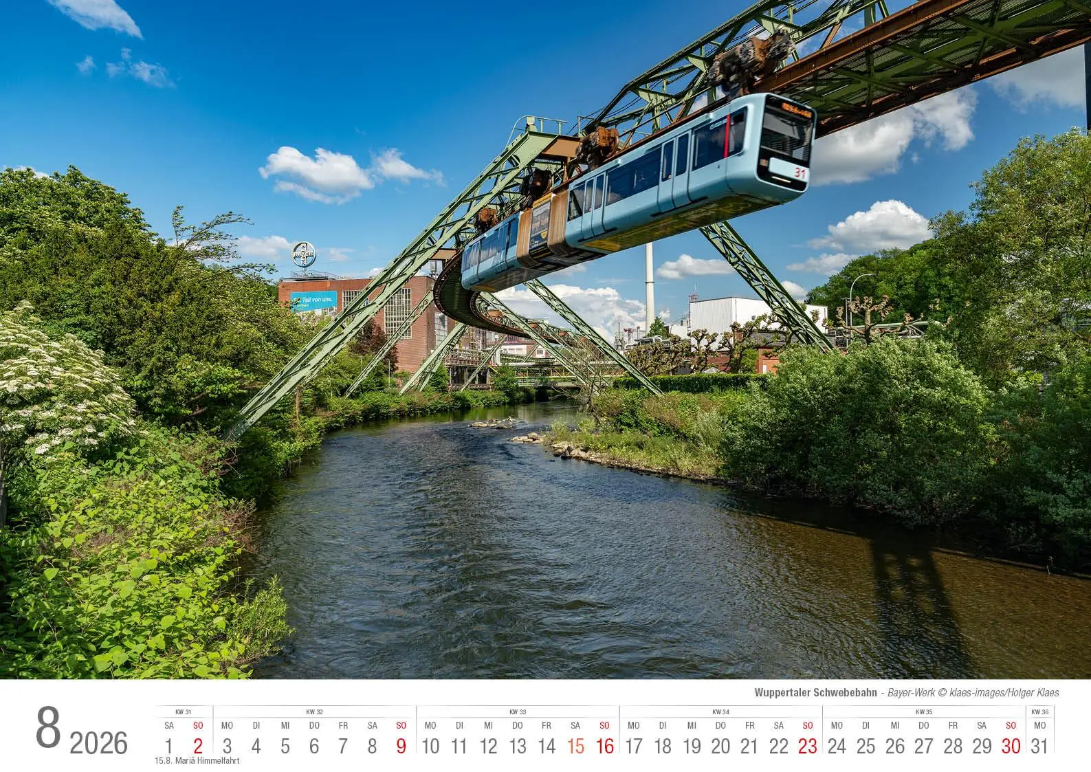 Bild: 9783965352605 | Wuppertaler Schwebebahn 2026 Bildkalender A3 Spiralbindung | Klaes