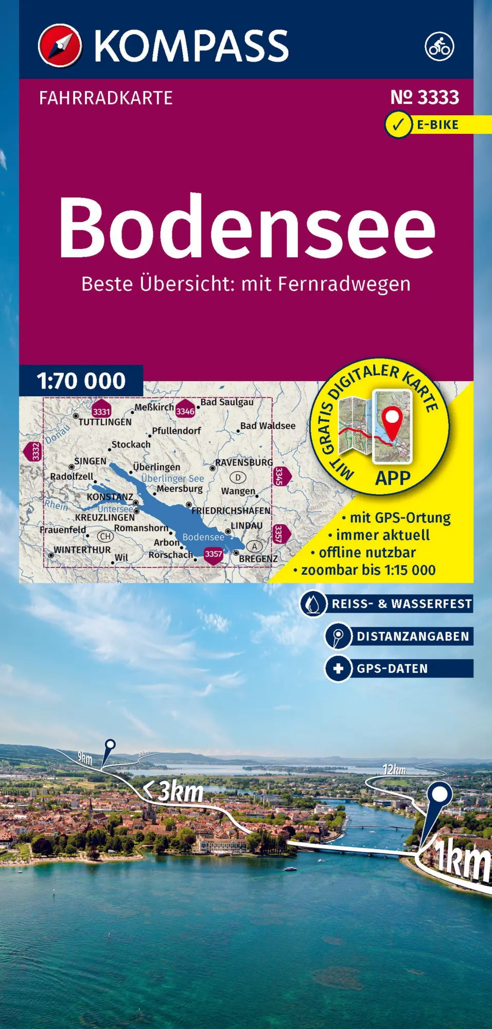 Cover: 9783991542605 | KOMPASS Fahrradkarte 3333 Bodensee 1:70.000 | reiß- und wetterfest