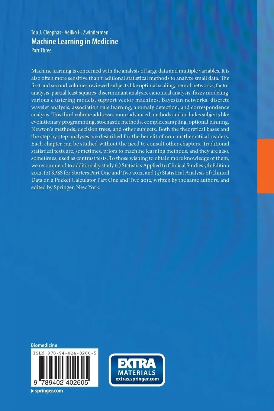 Rückseite: 9789402402605 | Machine Learning in Medicine | Part Three | Ton J. Cleophas (u. a.)