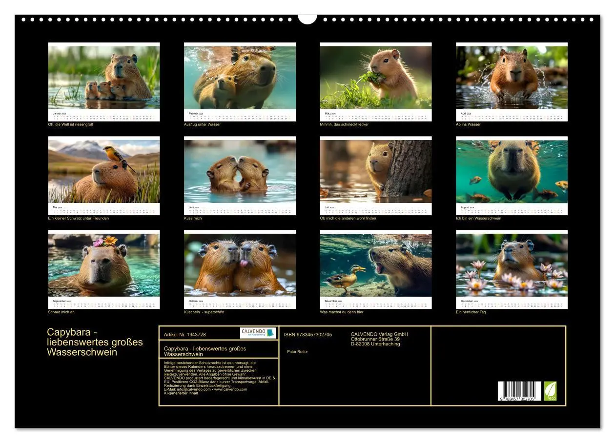 Bild: 9783457302705 | Capybara - liebenswertes großes Wasserschwein (Wandkalender 2026...