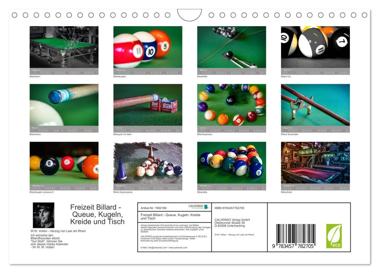Bild: 9783457782705 | Freizeit Billard - Queue, Kugeln, Kreide und Tisch (Wandkalender...
