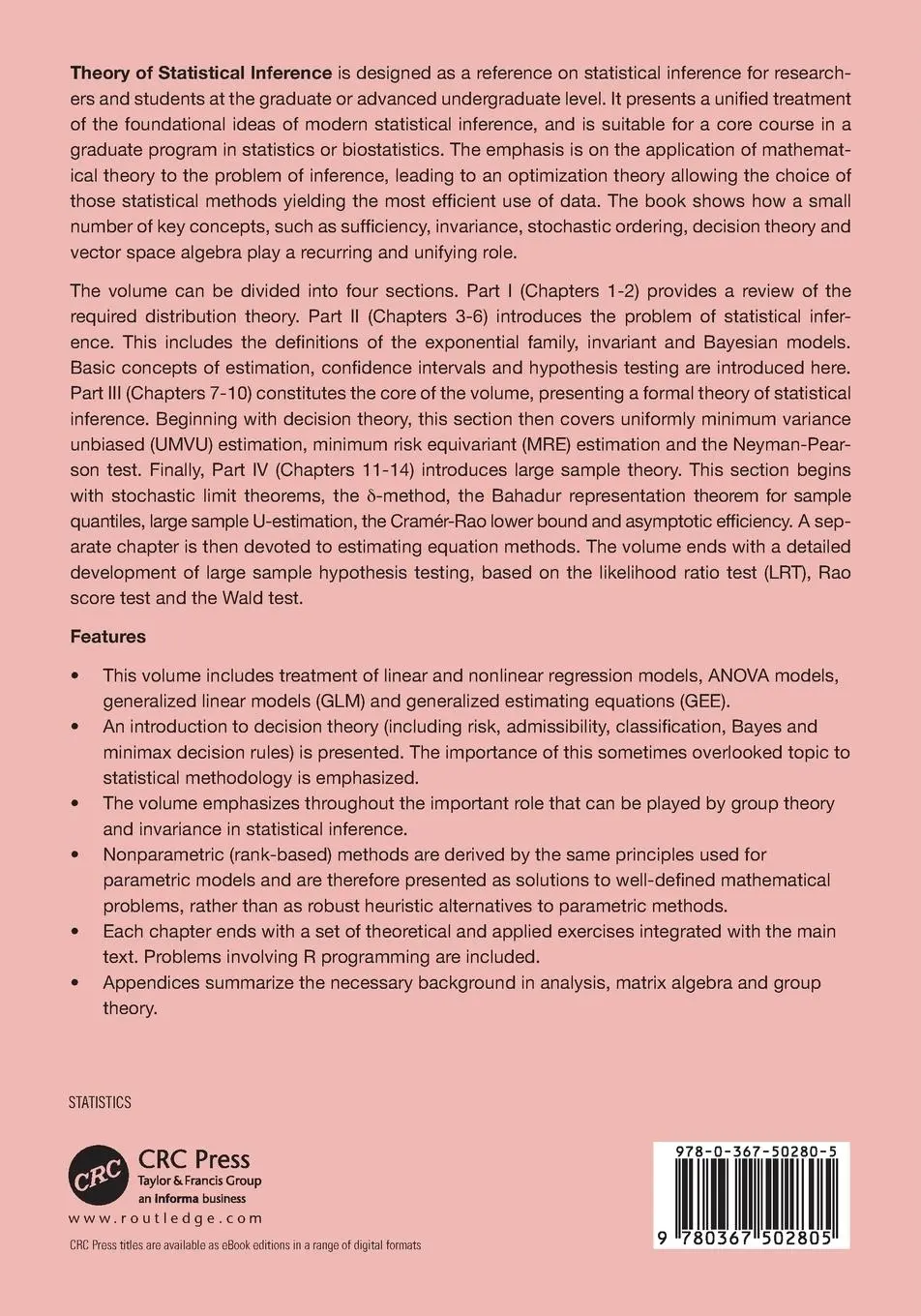 Rückseite: 9780367502805 | Theory of Statistical Inference | Anthony Almudevar | Taschenbuch