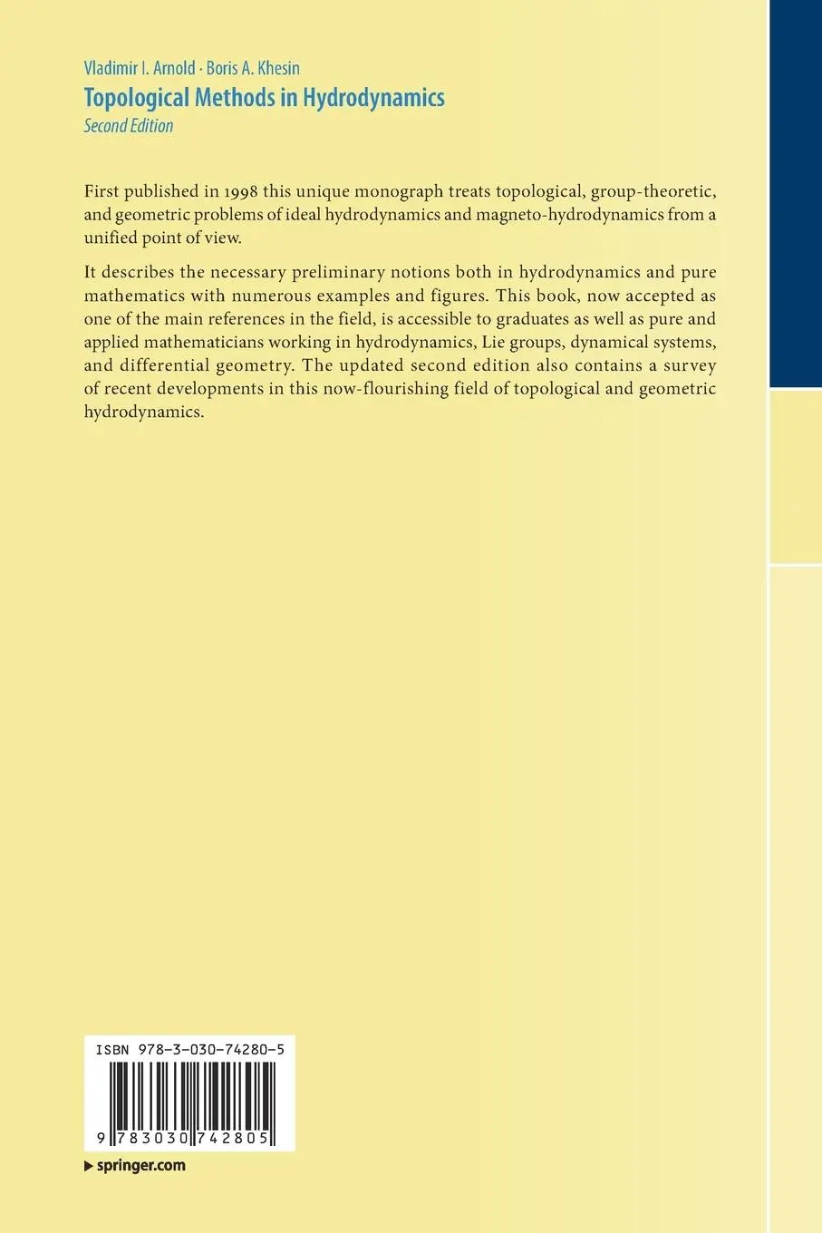 Rückseite: 9783030742805 | Topological Methods in Hydrodynamics | Boris A. Khesin (u. a.) | Buch