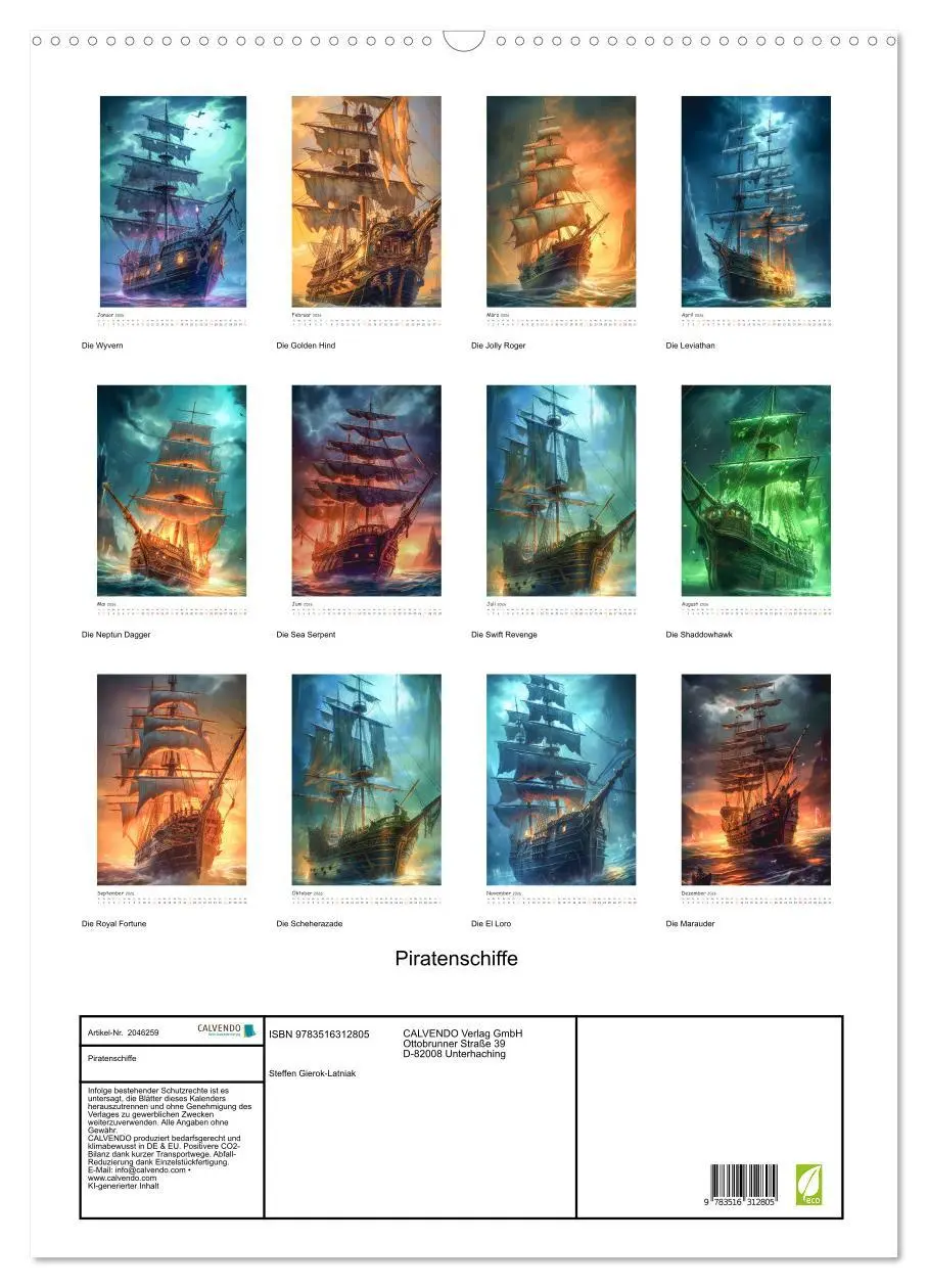 Bild: 9783516312805 | Piratenschiffe (Wandkalender 2026 DIN A2 hoch), CALVENDO...