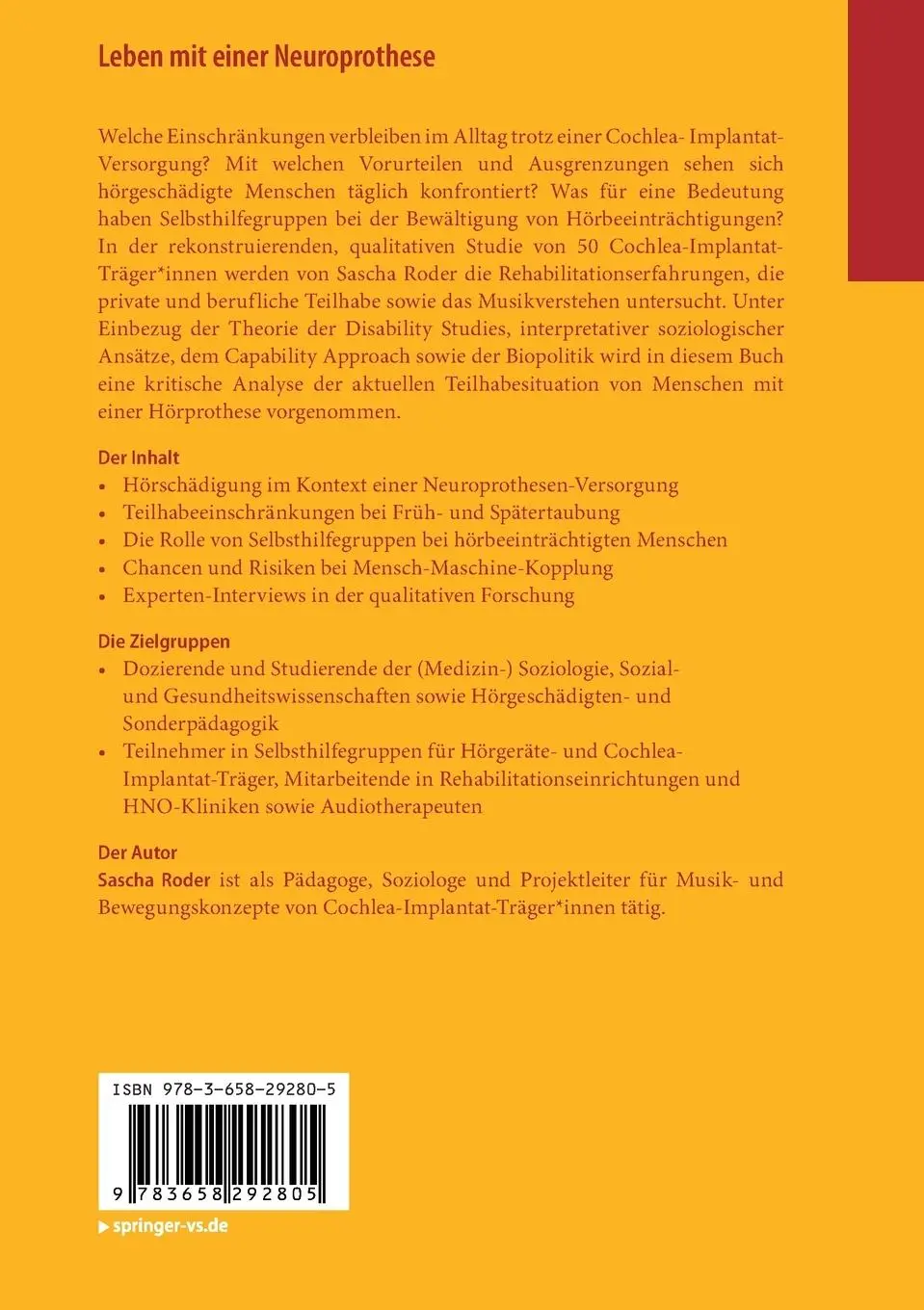 Rückseite: 9783658292805 | Leben mit einer Neuroprothese | Sascha Roder | Taschenbuch | XIII