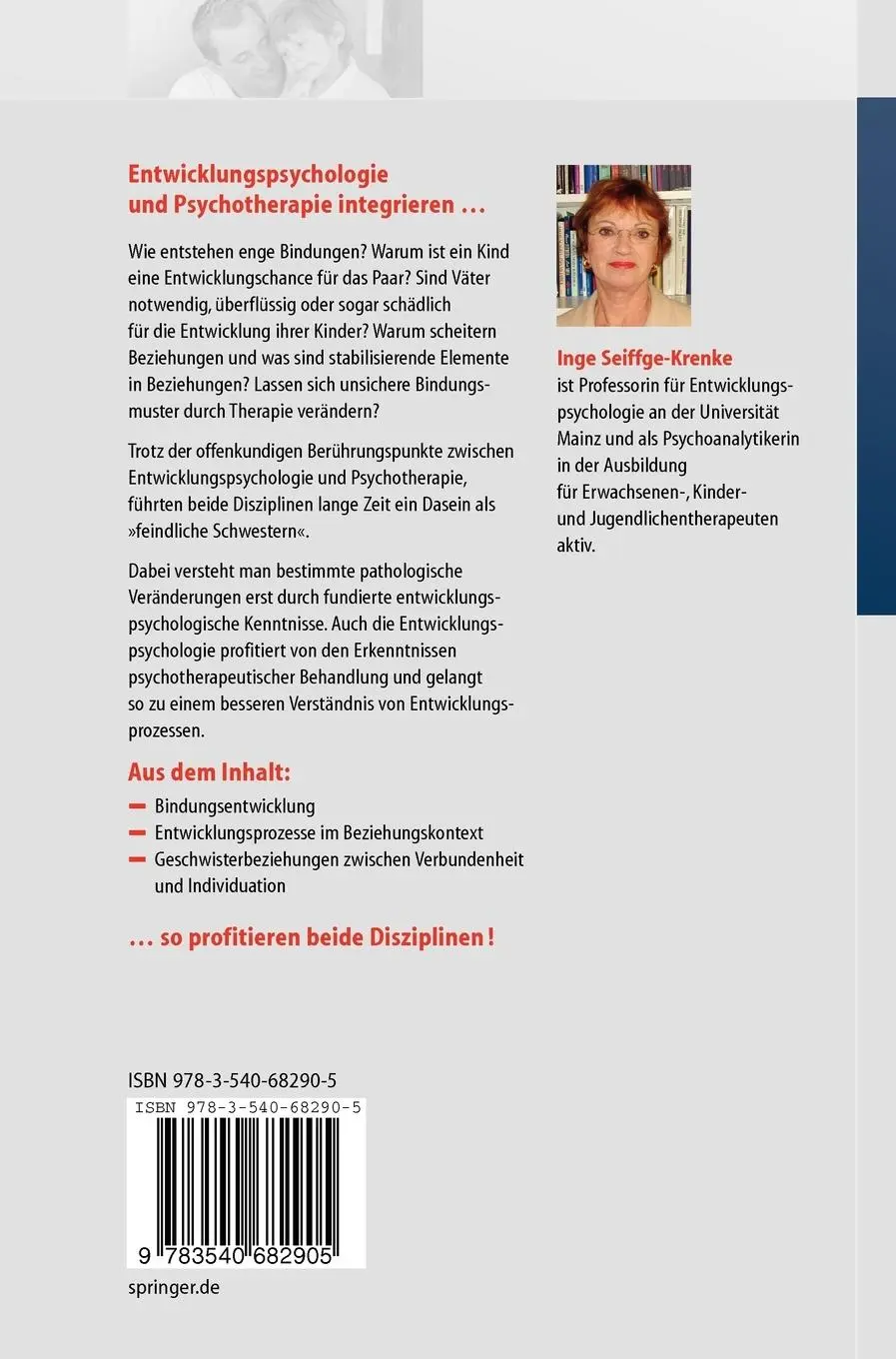 Rückseite: 9783540682905 | Psychotherapie und Entwicklungspsychologie | Inge Seiffge-Krenke | x