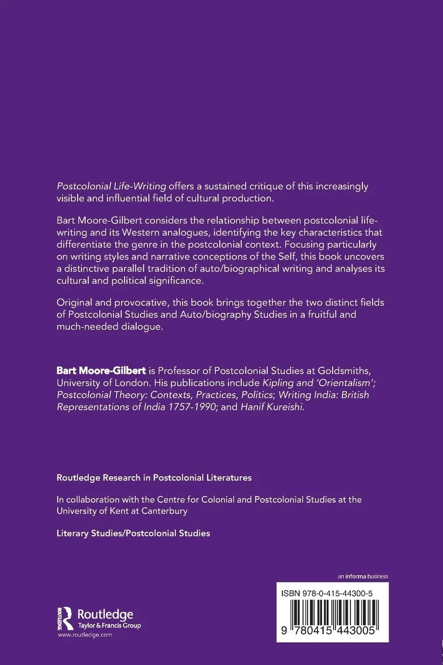 Rückseite: 9780415443005 | Postcolonial Life-Writing | Culture, Politics, and Self-Representation