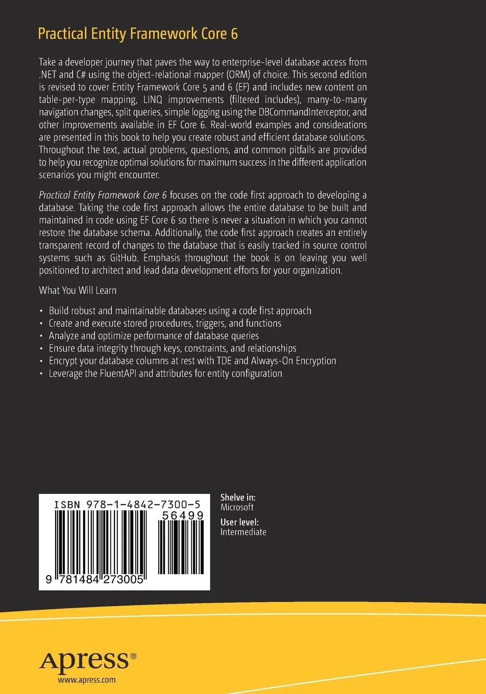 Rückseite: 9781484273005 | Practical Entity Framework Core 6 | Brian L Gorman | Taschenbuch