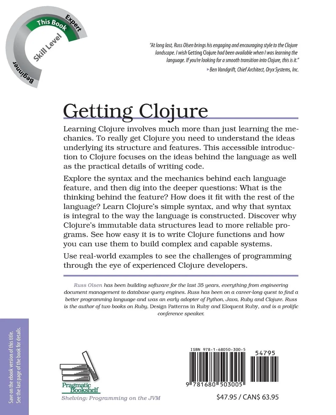 Rückseite: 9781680503005 | Getting Clojure | Build Your Functional Skills One Idea at a Time