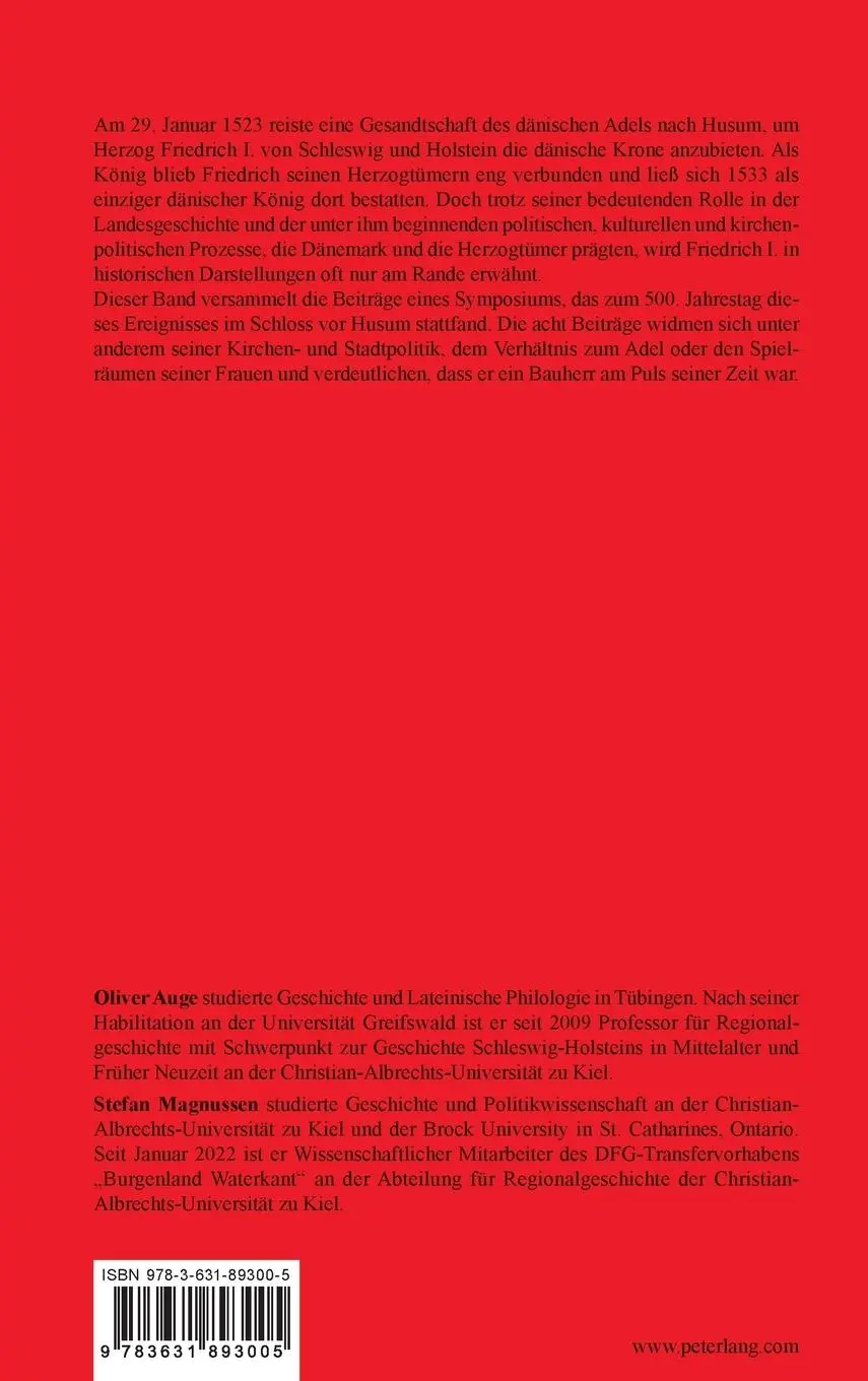 Rückseite: 9783631893005 | 500 Jahre Friedrich I. von Dänemark | Oliver Auge (u. a.) | Buch